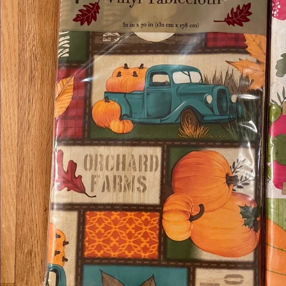 Autumn Harvest Vinyl Tablecloth Set 52 X 70 Oblong